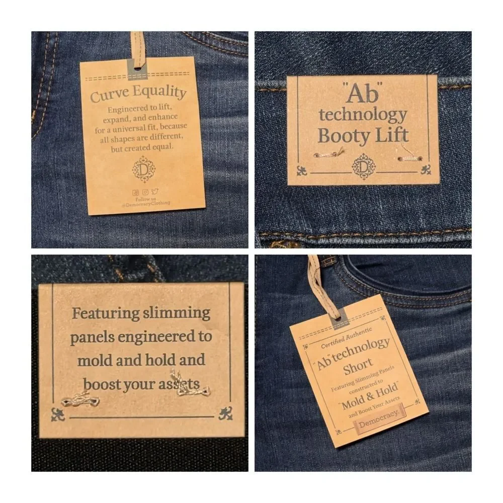 Democracy Destructed Denim Rolled Cuff Shorts Size 16 Blue Booty Lift Mold Hold